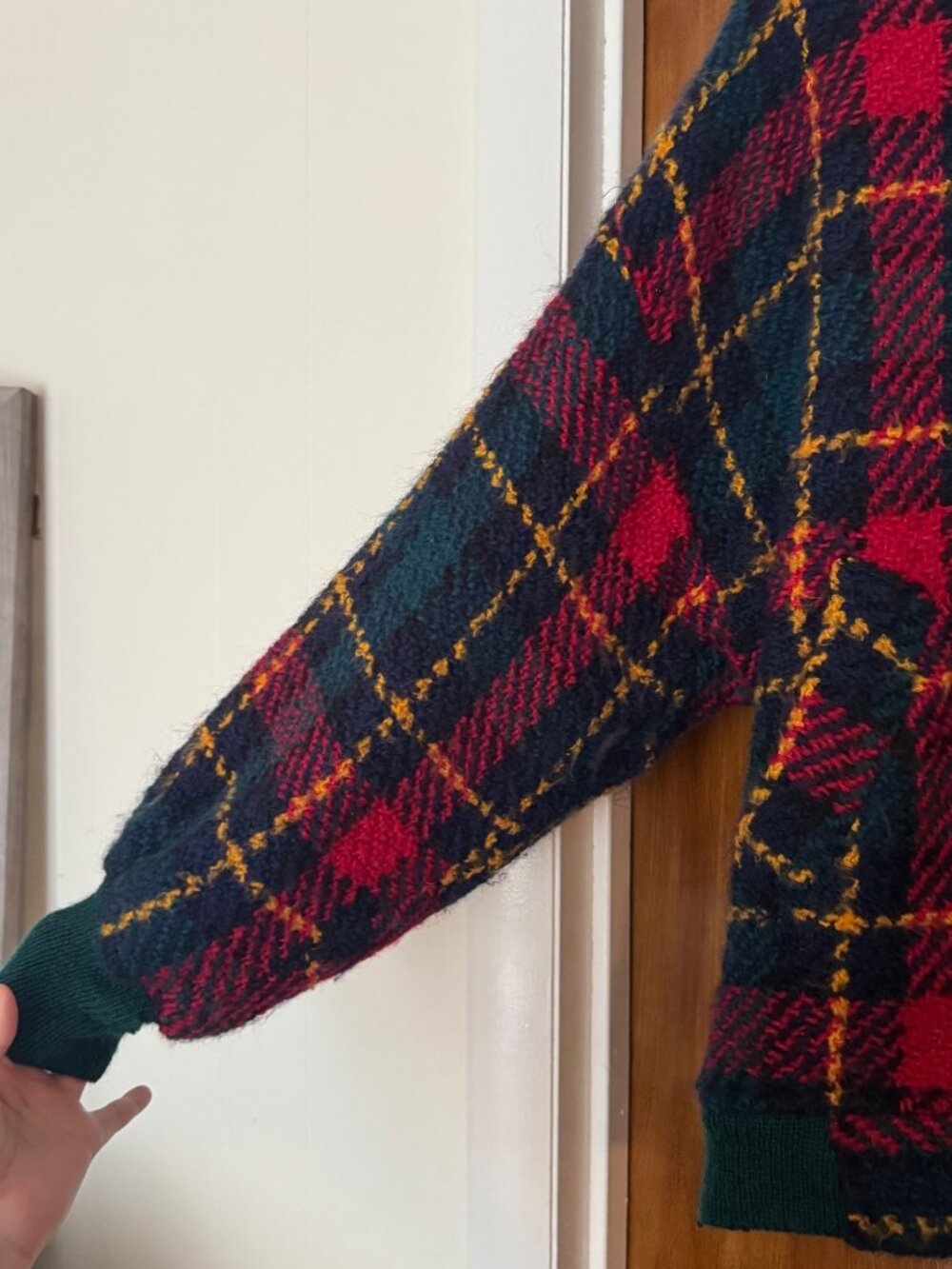 Vintage Boyne Valley Weavers Ireland 100% Wool Plaid Cardigan Jacket L XL - Picture 3 of 7